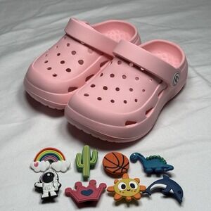 Pink Clogs Kids Size 9 Toddler Slip On Sandals Lightweight W Charms